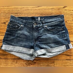 7 For All Mankind Blue Cuffed Denim Shorts Size 29